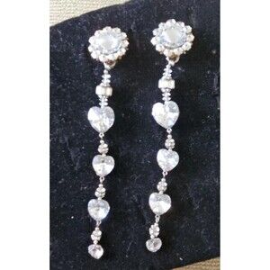 Vintage RARE Designer Simone Edouard Crystal Heart Dangling Statement Earrings